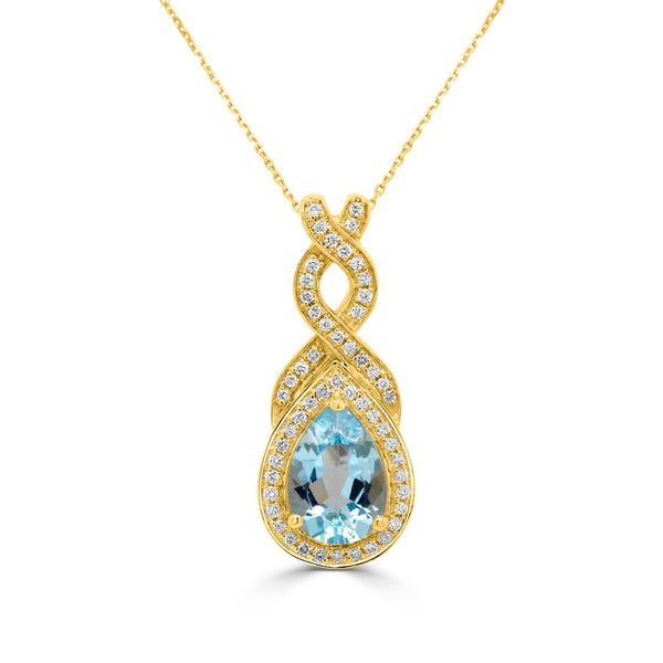 1.53ct Aquamarine Pendant with 0.24tct Diamonds set in 14K Yellow Gold