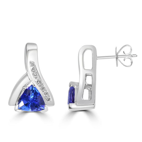 2.25ct Tanzanite Earrings with 0.19tct Diamond set in 14K White Gold