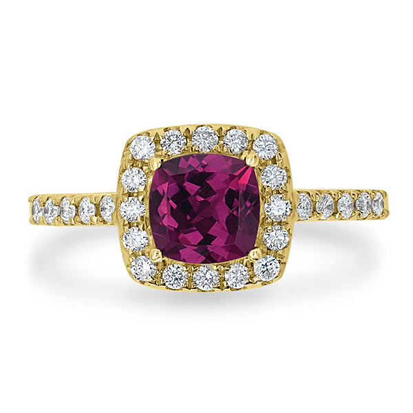 1.13ct Rhodolite Garnet Ring with 0.36tct Diamonds set in 14k Yellow Gold