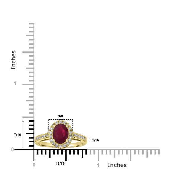 1.37ct  Ruby Rings with 0.23tct Diamond set in 14K Yellow Gold