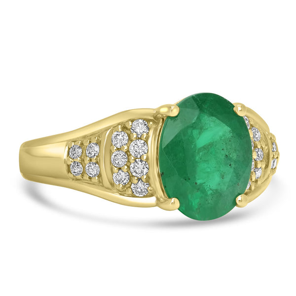 2.41ct Emerald Rings with 0.24tct Diamond set in 14K Yellow Gold