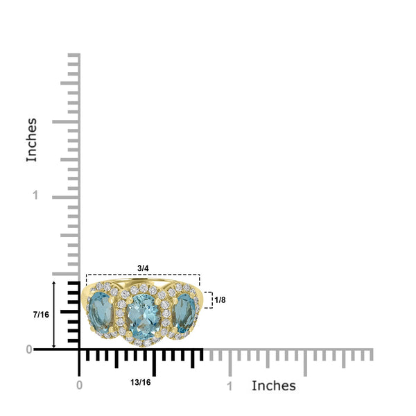 2.29ct  Aquamarine Rings with 0.47tct Diamond set in 14K Yellow Gold