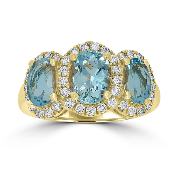 2.29ct  Aquamarine Rings with 0.47tct Diamond set in 14K Yellow Gold