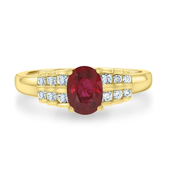 0.70ct Ruby Ring With 0.21tct Diamonds Set In 14K Yellow Gold