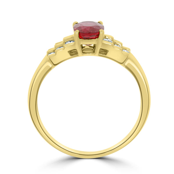 0.70ct Ruby Ring With 0.21tct Diamonds Set In 14K Yellow Gold