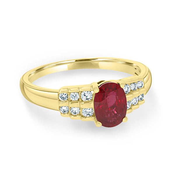 0.70ct Ruby Ring With 0.21tct Diamonds Set In 14K Yellow Gold