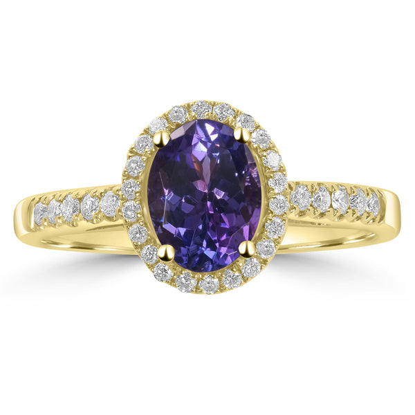 1.09ct Tanzanite Rings with 0.21tct Diamond set in 14K Yellow Gold