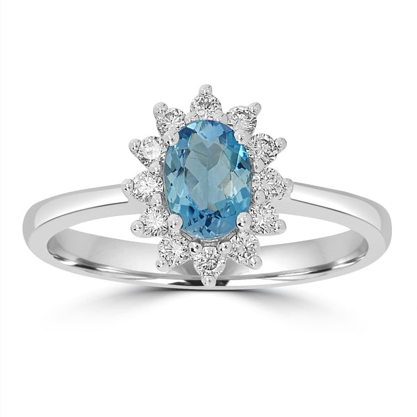 0.5ct  Aquamarine Rings with 0.24tct Diamond set in 14K White Gold