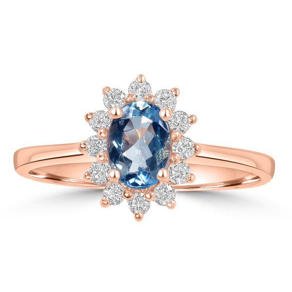 0.49ct Aquamarine Rings with 0.24tct Diamond set in 14K Rose Gold