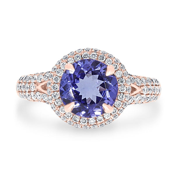 2ct Tanzanite Rings with 0.65tct Diamond set in 14K Rose Gold