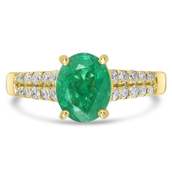 1.8ct   Emerald Rings with 0.39tct Diamond set in 14K Yellow Gold