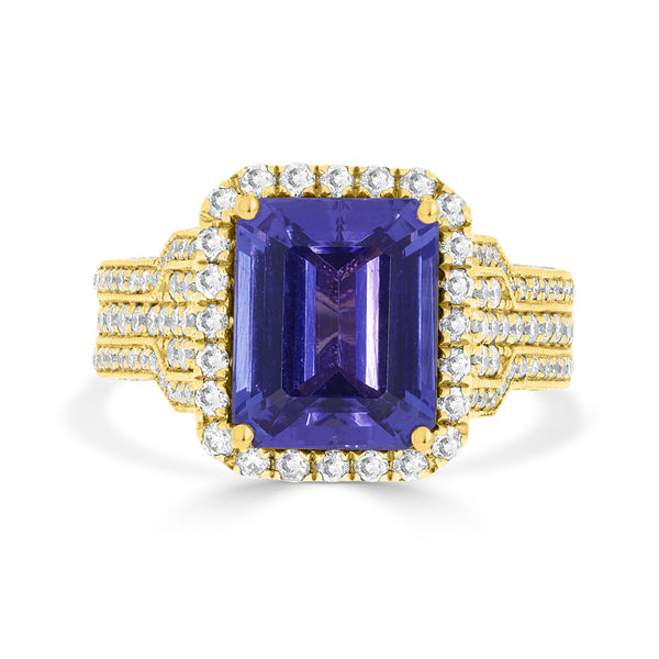 4.18 Tanzanite Rings with 1.12tct Diamond set in 14K Yellow Gold