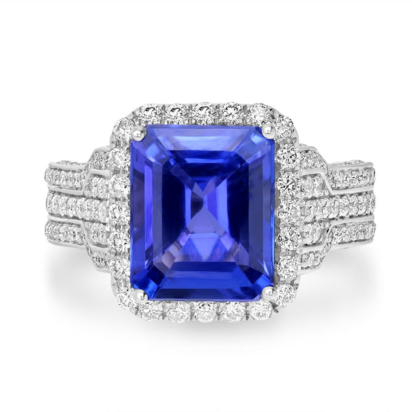 5.5ct Tanzanite Rings with 1.1tct Diamond set in 14K White Gold