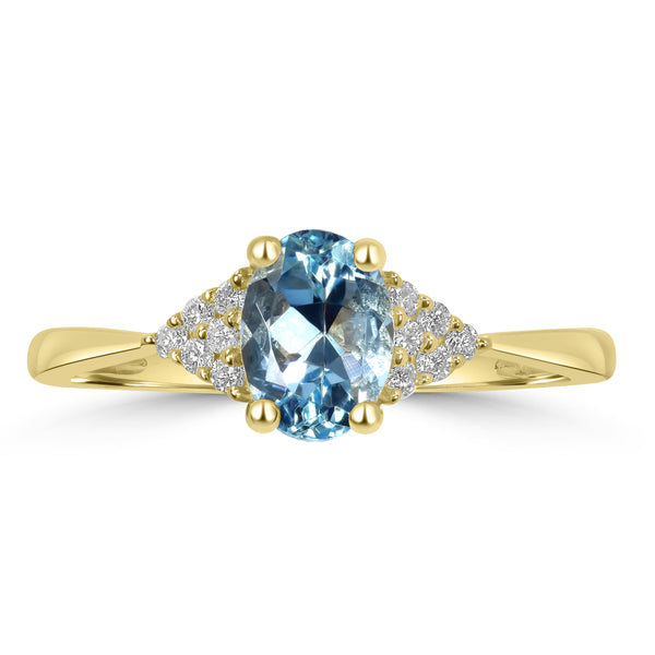 0.85ct Aquamarine Rings with 0.1tct Diamond set in 14K Yellow Gold