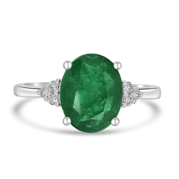 2.22ct   Emerald Rings with 0.1tct Diamond set in 14K White Gold