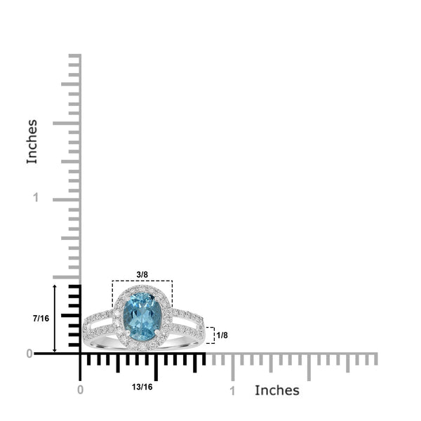 1.09ct  Aquamarine Rings with 0.37tct Diamond set in 14K White Gold