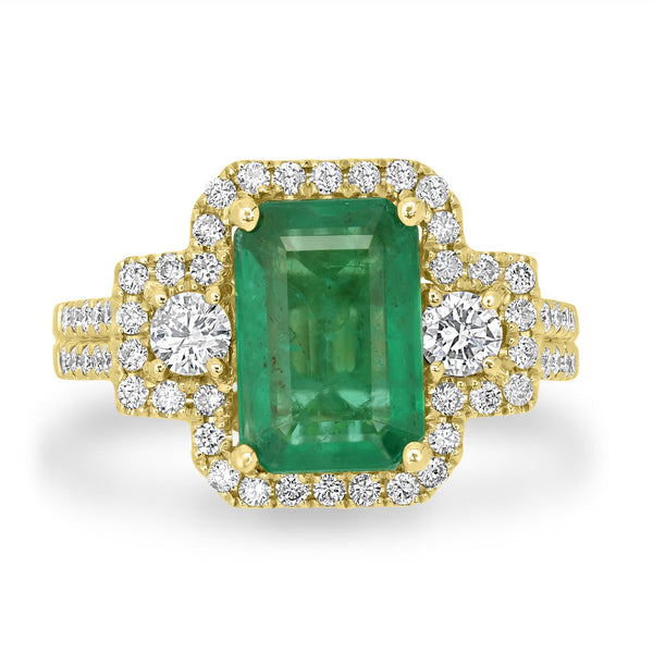 2.02ct  Emerald Rings with 0.72tct Diamond set in 14K Yellow Gold