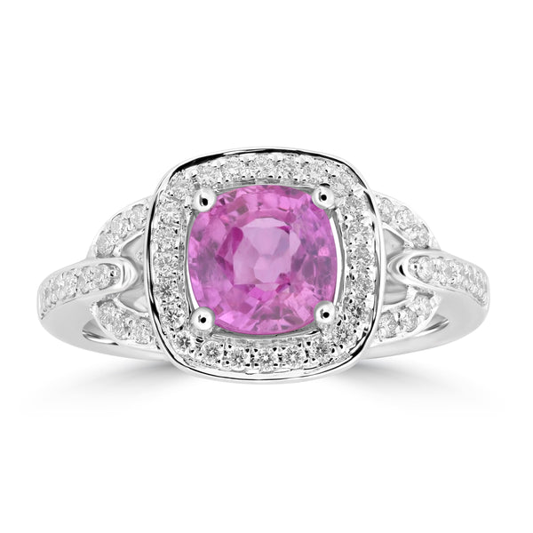 2.04ct Pink Sapphire Rings with 0.3tct Diamond set in 18K White Gold