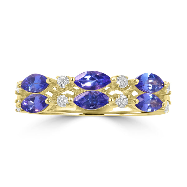 0.91ct Tanzanite Rings with 0.15tct Diamond set in 14K Yellow Gold