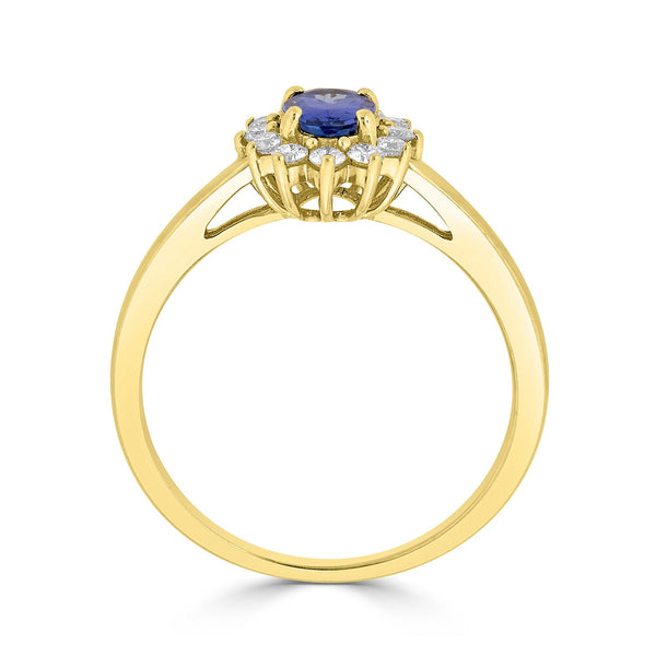 0.56Ct Tanzanite Ring With 0.25Tct Diamonds Set In 14Kt Yellow Gold