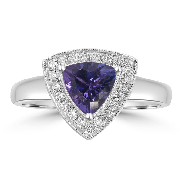 1.1ct Tanzanite Rings with 0.16tct Diamond set in 14K White Gold