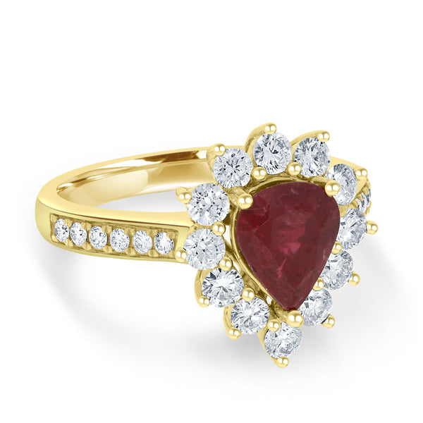 1.82Ct Ruby Ring With 0.95Tct Diamonds Set In 18K Yellow Gold