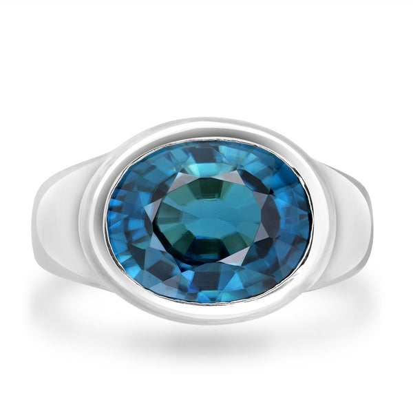 7.21ct  Blue Zircon Rings with 0.32tct Diamond set in 14K White Gold