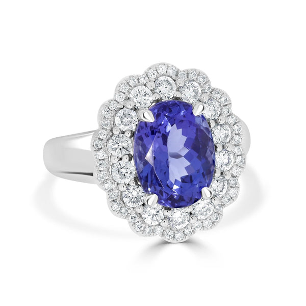 3.96 Tanzanite Rings with 0.85tct Diamond set in 14K White Gold