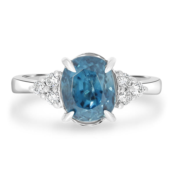 4.07ct Blue Zircon Ring with 0.25tct Diamonds set in 14K White Gold