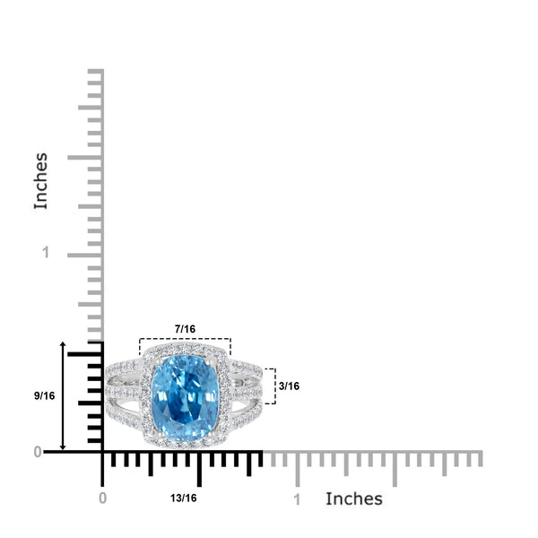 9.51ct Blue Zircon Ring with 1.01tct Diamonds set in 14K White Gold