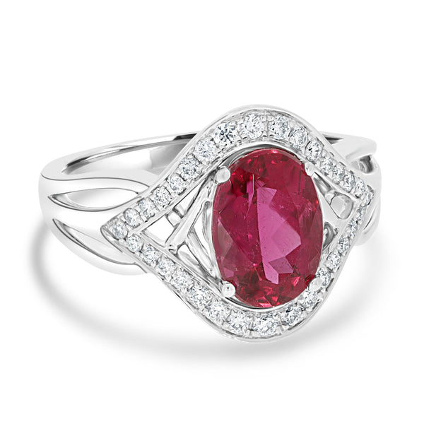 2.41ct Rubellite ring with 0.28tct diamonds set in 14kt white gold