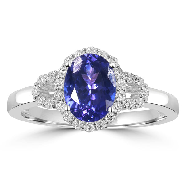 1.31ct Tanzanite Rings with 0.22tct Diamond set in 14K White Gold