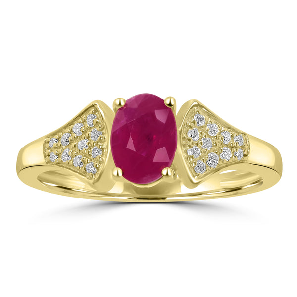 1.15ct Ruby Rings with 0.12tct Diamond set in 14K Yellow Gold