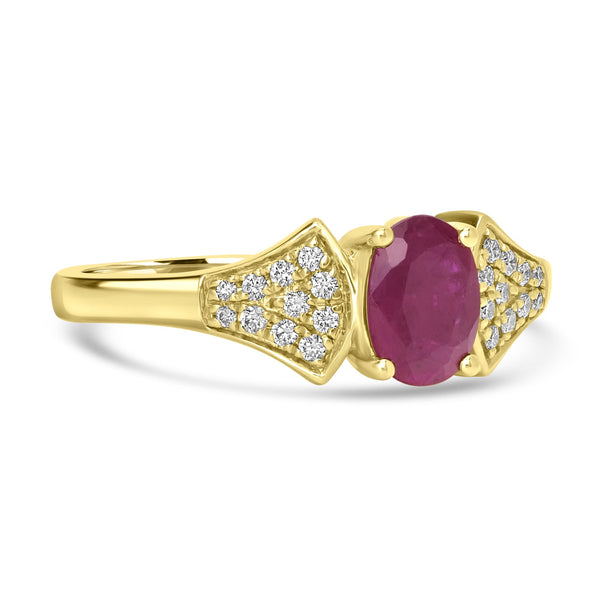 0.78ct Ruby Rings with 0.12tct Diamond set in 14K Yellow Gold