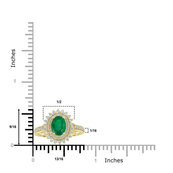 1.33ct Emerald Rings with 0.55tct Diamond set in 14K Yellow Gold