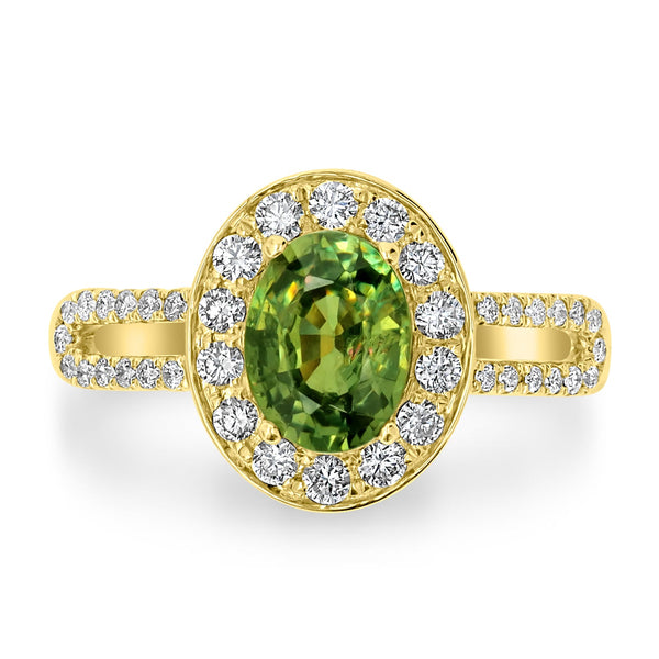 1.67ct Demantoid Garnet Ring with 0.45tct Diamonds set in 14K Yellow Gold