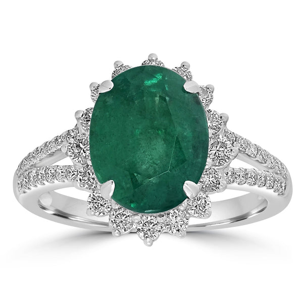 3.81ct   Emerald Rings with 0.69tct Diamond set in 14K White Gold