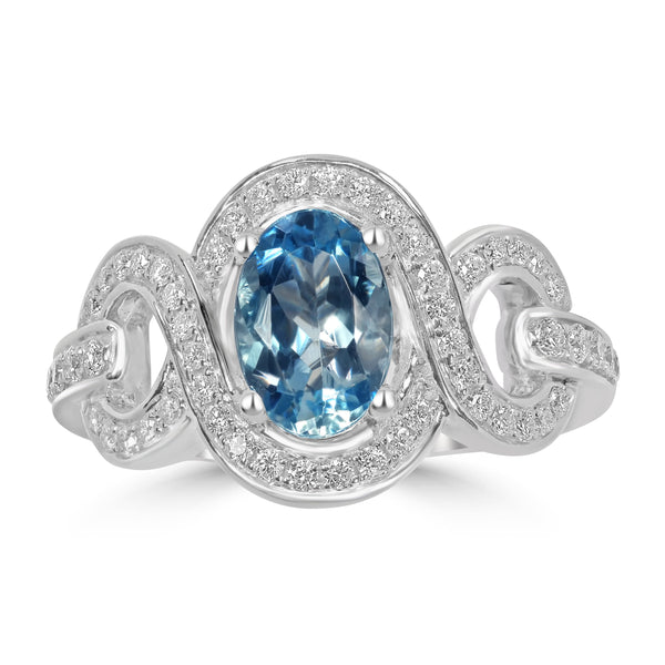 1.08ct Aquamarine ring with 0.41tct diamonds set in 14K white gold