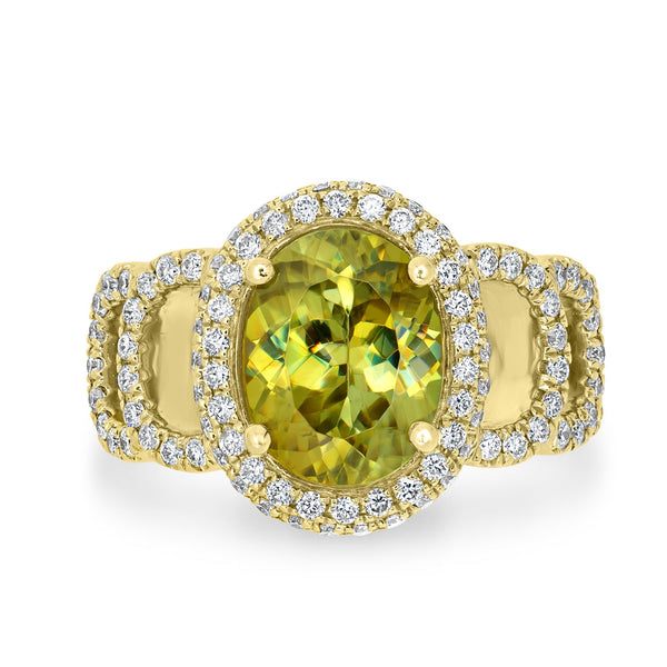 3.72ct  Sphene Rings with 0.85tct Diamond set in 14K Yellow Gold