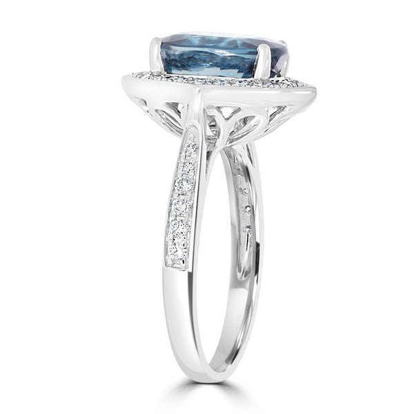 5.73ct Blue Zircon Ring with 0.35tct Diamonds set in 14K White Gold