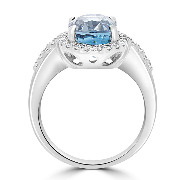 5.67ct Blue Zircon Ring with 0.34tct Diamonds set in 14K White Gold