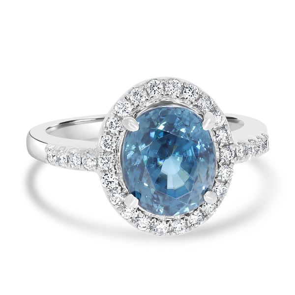 5.67ct Blue Zircon Ring with 0.34tct Diamonds set in 14K White Gold