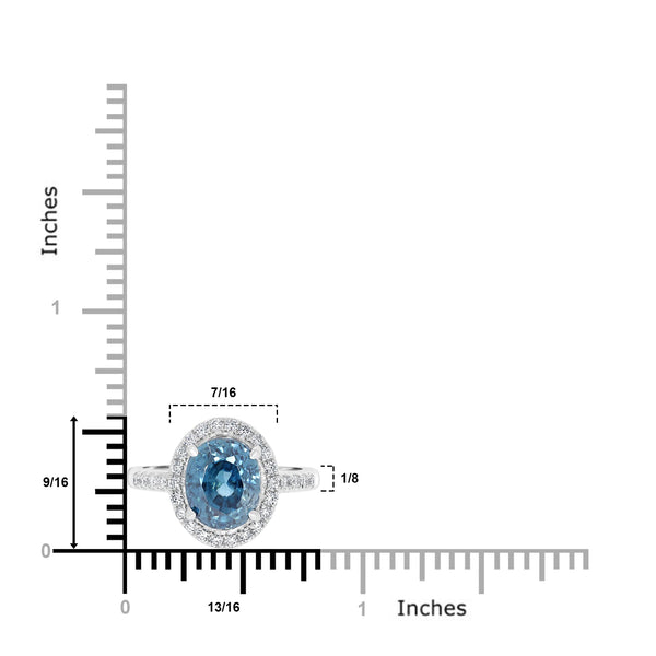 5.67ct Blue Zircon Ring with 0.34tct Diamonds set in 14K White Gold