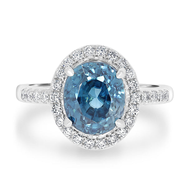 5.67ct Blue Zircon Ring with 0.34tct Diamonds set in 14K White Gold