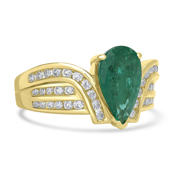 2.01ct   Emerald Rings with 0.58tct Diamond set in 14K Yellow Gold