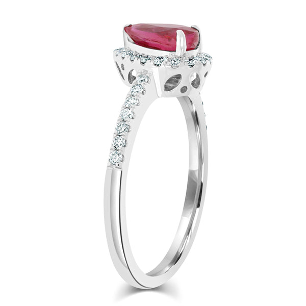 0.95Ct Ruby Ring With 0.31Tct Diamonds Set In 14K White Gold