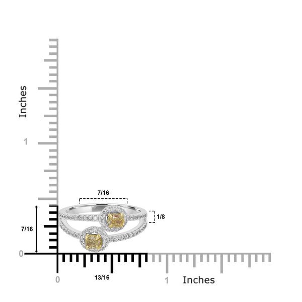 0.4ct  Yellow Diamond Rings with 0.79tct Diamond set in 14K Two Tone Gold