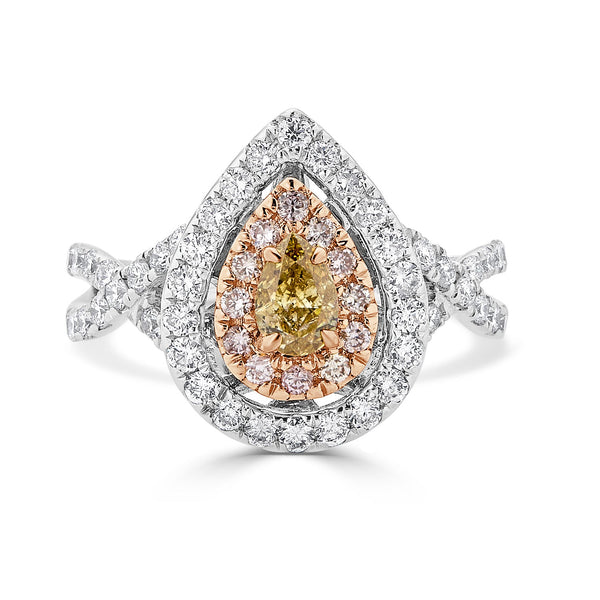 0.41Ct Yellow Diamond Ring With 0.97Tct Diamonds Set In 18Kt Two Tone Gold