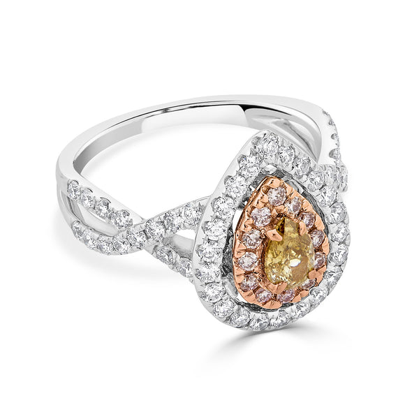 0.41Ct Yellow Diamond Ring With 0.97Tct Diamonds Set In 18Kt Two Tone Gold