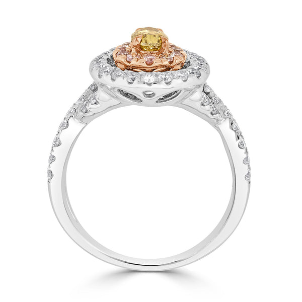 0.41Ct Yellow Diamond Ring With 0.97Tct Diamonds Set In 18Kt Two Tone Gold